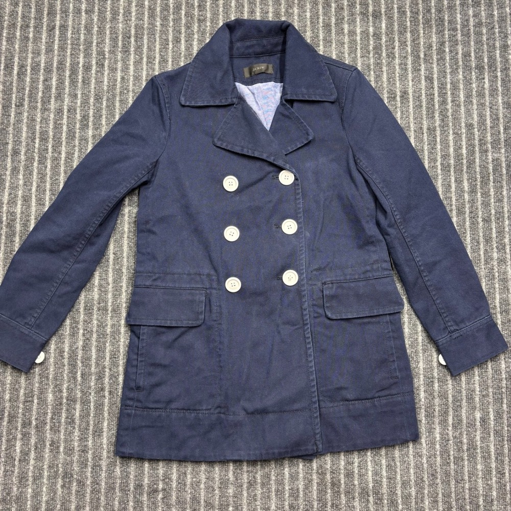 J.Crew Womens XS Navy Blue Pea Coat Double Breasted Cotton Twill (2490)
